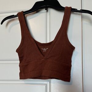 Urban Outfitters Ribbed V-Neck Sweater Tank - Rust Brown